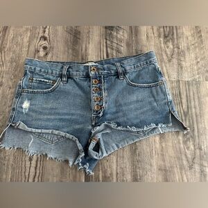 Free People Blue Denim Shorts with Button Detail